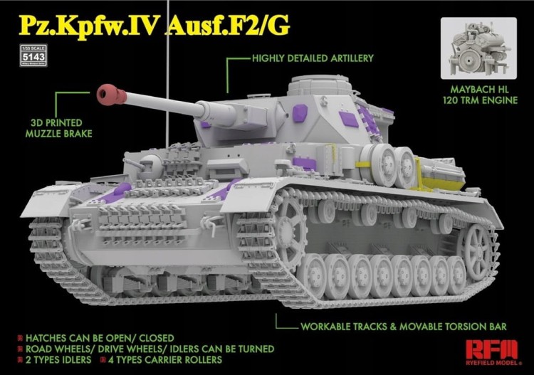 RFM 5143 Panzer IV Ausf.F2/G Engine & Workable Tracks Rye Field Model 1/35