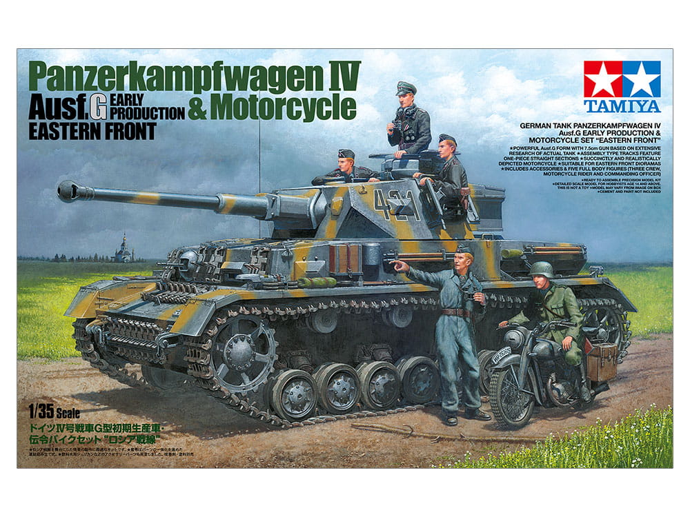 Tamiya 1:35 German Tank Pz. Kpfw. IV Ausf. D Erly Production & Motocycle Set Estern Front